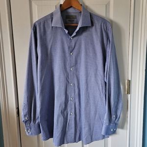 Perry Ellis Mens Shirt Button Up Slim Fit Blue Long Sleeve 100% Cotton